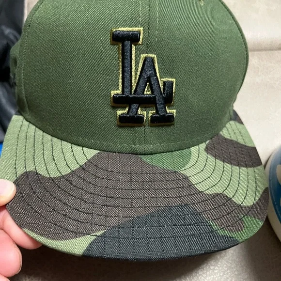 Los Angeles dodgers Green Camouflage men hat New ear authentic 7 1/8 59 fifty - Picture 7 of 7